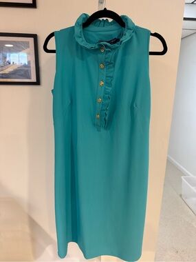 Sleeveless Ruffled Neck Turquoise Dress